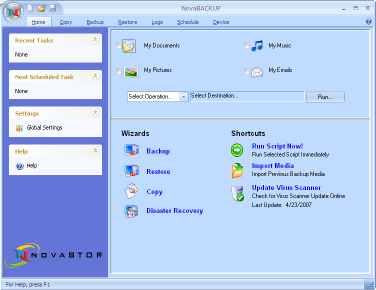 NovaBACKUP Server Edition Screenshot